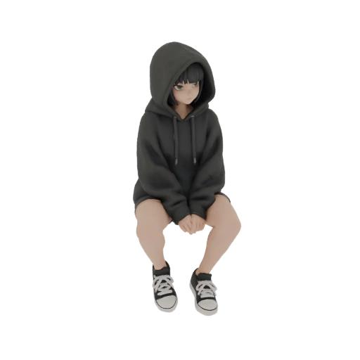 Anime Girl Sitting Hoodie 3D Model