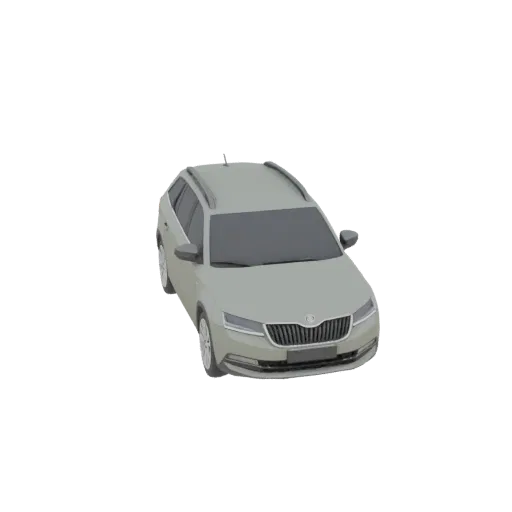 A 3D model of a light grey station wagon car, viewed from a slightly elevated front angle against a white background.