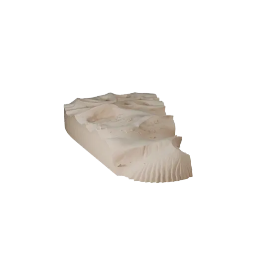 Desert Oasis Biome Unity 3D model, isometric viewport view, showing terrain layers, dune ridges.