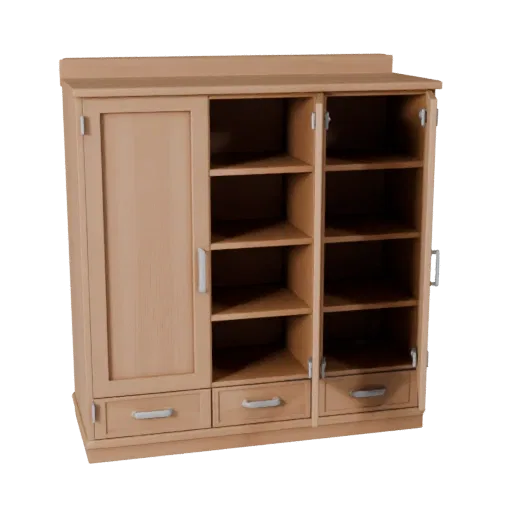 Wall Mounted Cabinet Modular 3D model, dining room, isometric modular kit view, painted wood detail.