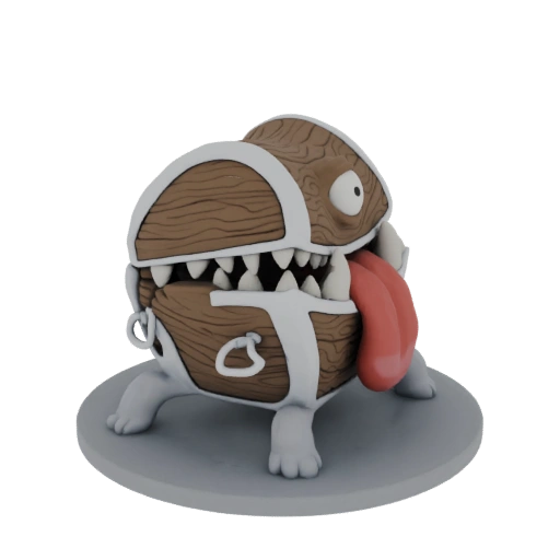 Cheating Mimic Chest with Googly Eyes and Pink Tongue