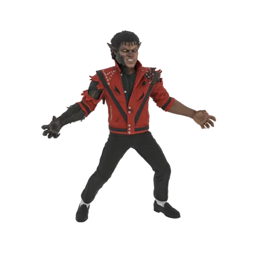 3D model of a werewolf Michael Jackson wearing his iconic red "Thriller" jacket with silver studs, in a dynamic pose.