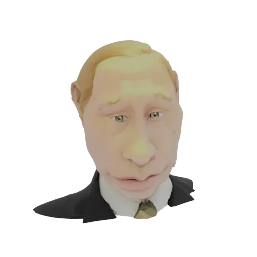 3D model of a caricature bust of Vladimir Putin wearing a suit and tie, with exaggerated facial features.
