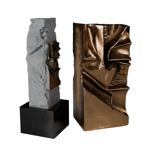 Bronze Abstract Sculpture high poly 3D model preview showing silhouette, studio close-up view