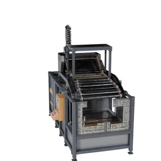 Assembly Packing Machine Low Poly 3D model, game viewport three-quarter view, showing painted steel, machine stations.