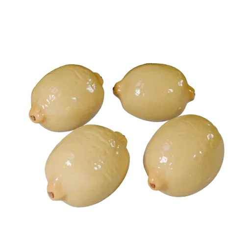Lemon 3D model, three-quarter front view, AR viewer studio render, showing skin pores, recognizable fruit forms.