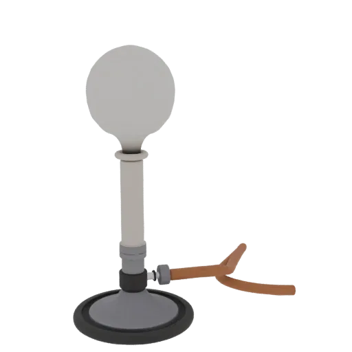Chemistry Lab Burner 3D model, three-quarter front view, AR viewer studio render, showing glass, recognizable lab forms.