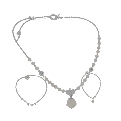 Sterling Silver Pearl Style Necklace 3D model, three-quarter front view, AR viewer studio render, pearl surface.