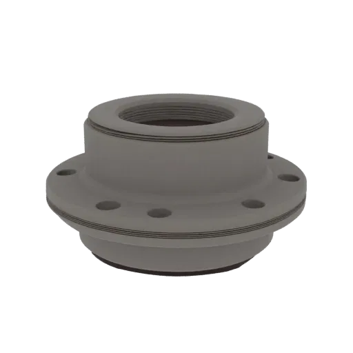 Cast Metal Pipe Flange Printable 3D model, isometric STL render, showing machined metal, precise part geometry.