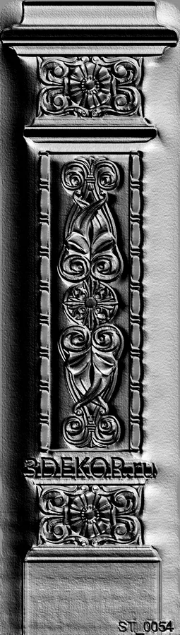 3D-Modell eines Basreliefs mit floralem Ornament und Schriftzug 3DEKOR.RU im Gravurstil