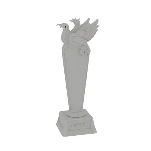 3D model of a white Firebird trophy with wings, standing on a square base with "GRAND PRIX" inscription.