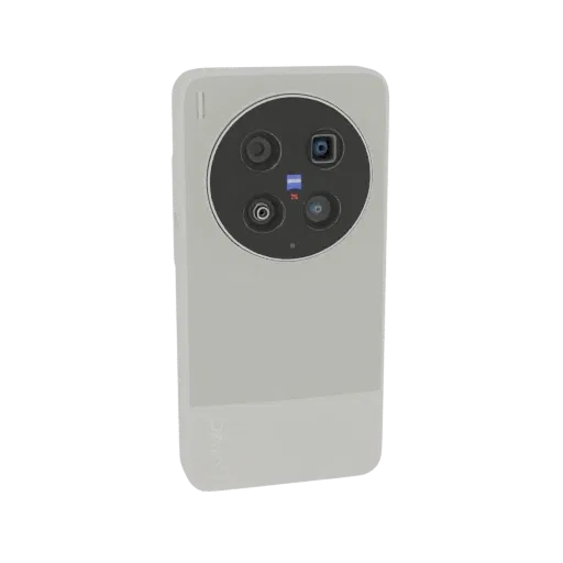3D model of the Vivo X90 Pro smartphone, viewed from the back, highlighting its circular camera array and 'Vivo' logo.
