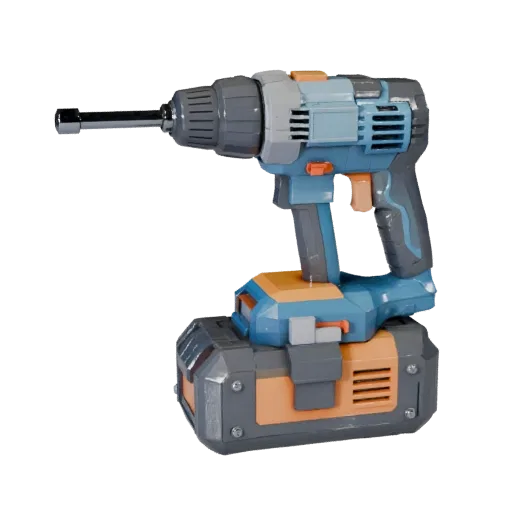 Contractor Drill Low Poly 3D model, game viewport three-quarter view, showing molded plastic, ergonomic handles.