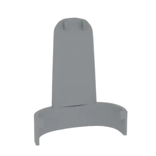 Um modelo 3D de um suporte curvo minimalista com uma base larga em forma de U e um suporte vertical alto e esguio, renderizad