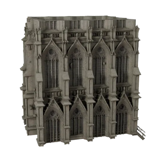 Gothic Facade Unreal Engine-ready 3D model, Unreal Engine viewport, showing building facade materials and architectural detail
