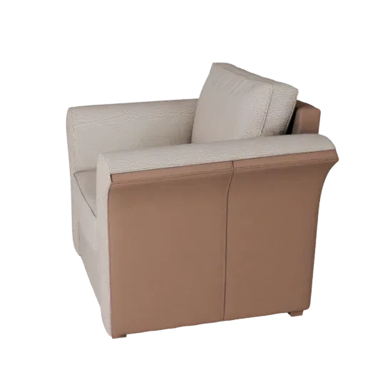 Compact Modular Couch Realistic 3D model, living room, three-quarter studio render, woven fabric detail.