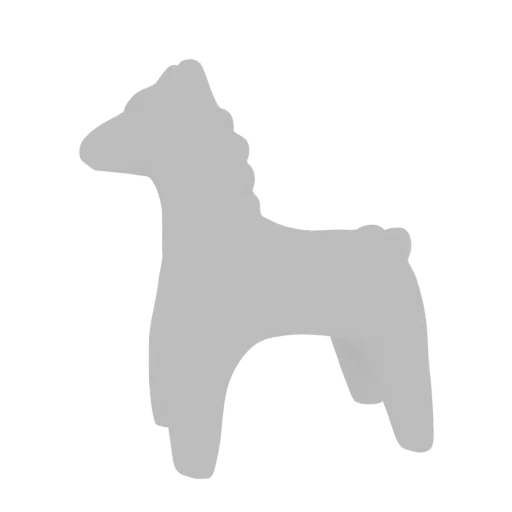 A 3D render of a grey, pixelated rocking horse against a black background.