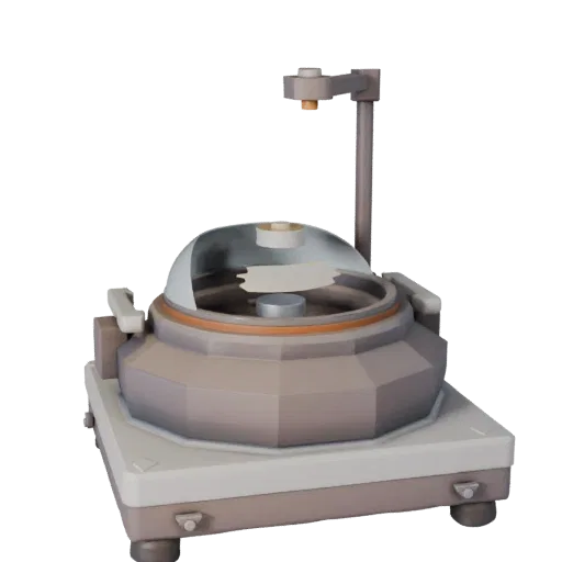 Classroom Centrifuge Low Poly 3D model, game viewport three-quarter view, showing glass, recognizable lab forms.