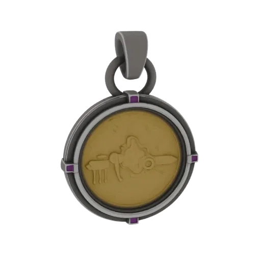 Symbolic Medallion scene ready 3D model, side view studio render, showing pendant silhouette and surface contrast.