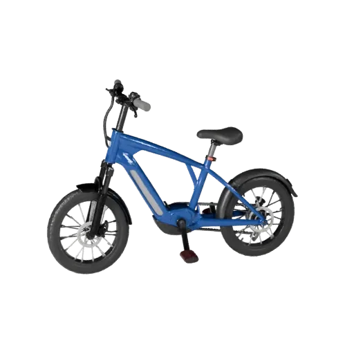 Elektrofahrrad 3D-Modell, dreiviertel Spiel-Viewport, Unity-fähiges Fahrzeug-Asset mit Rahmenbalance, Radgröße und kompakter