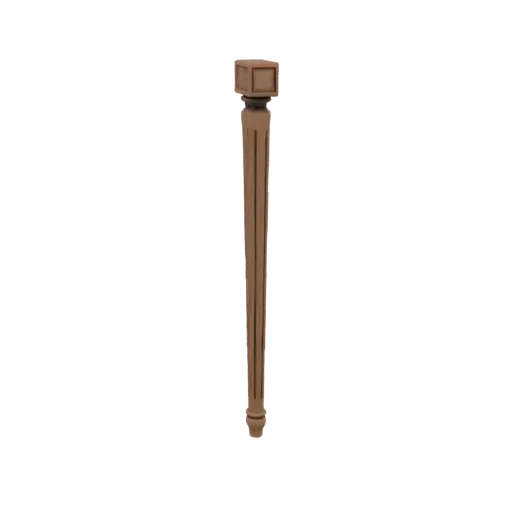 A 3D model of a single, brown, fluted tapered furniture leg with a square top, isolated on a white background.