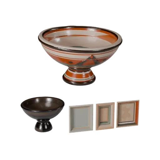 Boho Decor Bowl Stylized 3D model, living room, stylized isometric render, ceramic detail.