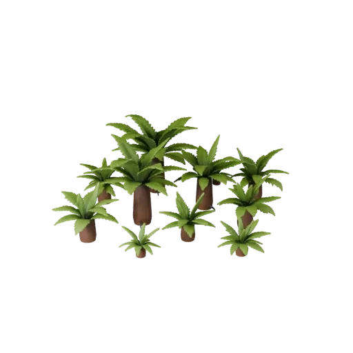 Fern Undergrowth Patch Modular 3D model, isometric modular kit view, showing leaf clusters, layered vegetation clusters.