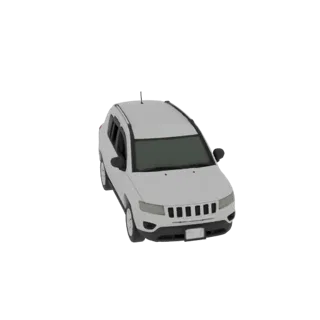 Modelo 3D de un Jeep Compass SUV blanco, visto desde un ángulo frontal derecho ligeramente elevado.