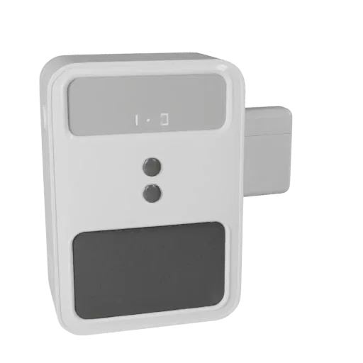 Kitchen Video Doorbell 3D model, three-quarter front view, Unity viewport, showing white plastic, form detail.