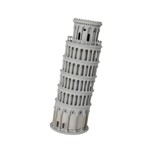 Leaning Tower of Pisa low poly 3D model, game-ready exterior view, showing landmark structure materials and architectural det