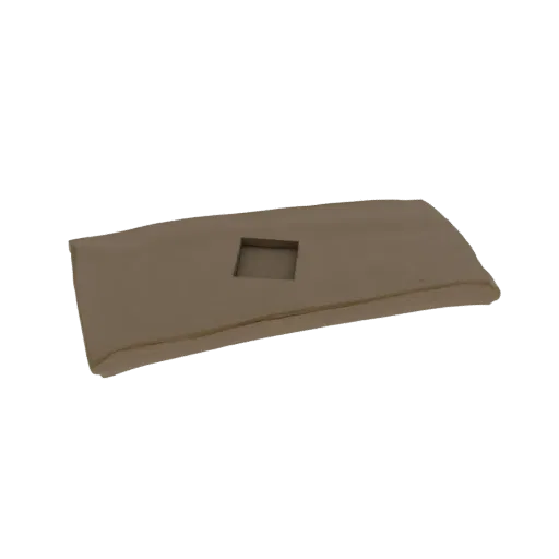 3D model of a modern curved console table with a central square cutout, rendered in a neutral beige tone.