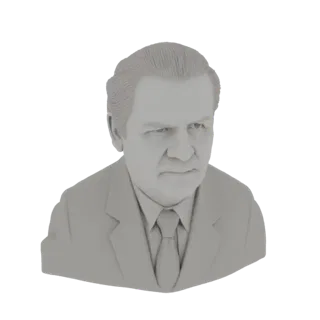 Rendu de modèle 3D d'un buste gris d'un homme portant un costume et une cravate, avec une expression neutre.