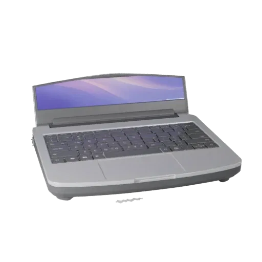 Gaming Laptop Product Viz 3D model, three-quarter studio product render, showing brushed metal, open lid angle.