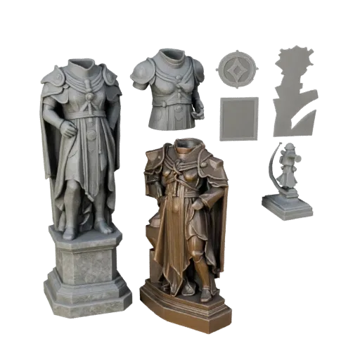 Fantasy Abstract Sculpture realistic 3D model preview three-quarter scene view, pedestal and sculpt detail