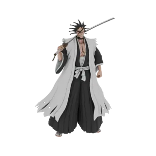 Modelo 3D de Kenpachi Zaraki de Bleach, um personagem masculino de anime com cabelo espetado e uma espada, em pé em uma pose