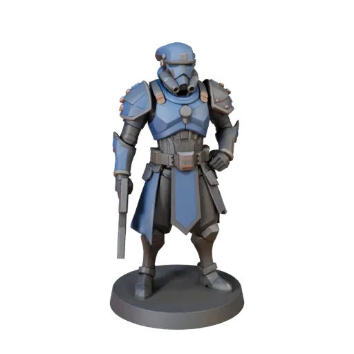 Fantasy Alien Trooper low poly 3D model preview showing silhouette, three-quarter game view, pose and resin detail