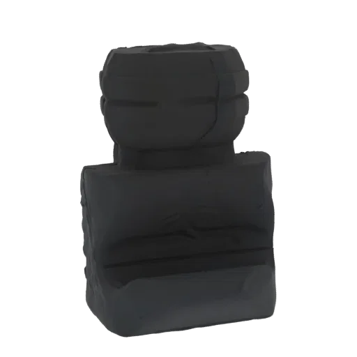 3D model of a dark, weathered stone tablet stand with a slot for holding a tablet or scroll.