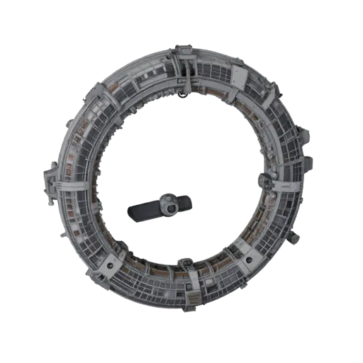 Orbital Habitat Module Realistic 3D model, three-quarter studio render, showing metal modules, modular station layout.