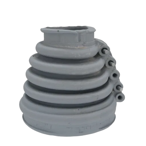3D model of a gray rubber washing machine bellows with accordion folds and a mounting flange.
