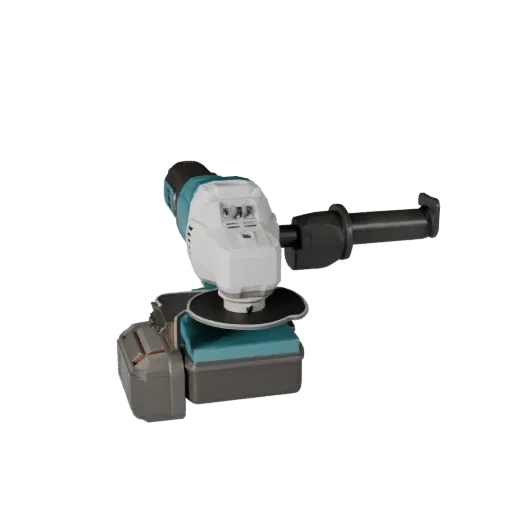 Cordless Angle Grinder Stylized 3D model, stylized isometric render, showing molded plastic, ergonomic handles.
