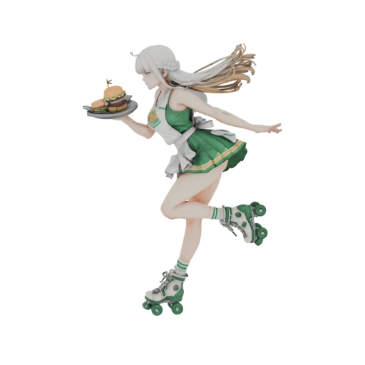 Roller Skating Waitress with Burgers 3D Model