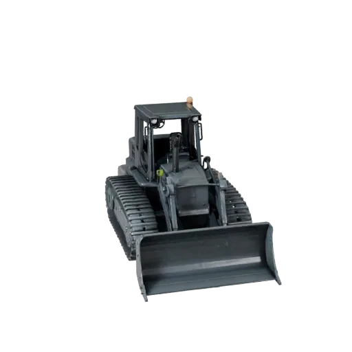Warehouse Bulldozer Stylized 3D model, stylized isometric render, showing painted steel, large mechanical silhouettes.