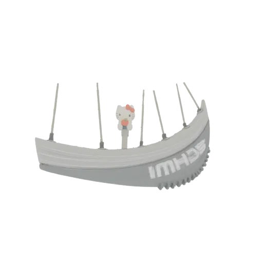 Modèle 3D d'un personnage Hello Kitty sur un bouchon de valve de pneu de vélo, avec un design détaillé de jante et de rayons
