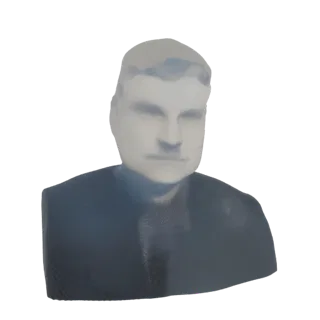 Render del modello 3D di un busto di gentiluomo in abito in marmo traslucido, con illuminazione soffusa che ne evidenzia i tr