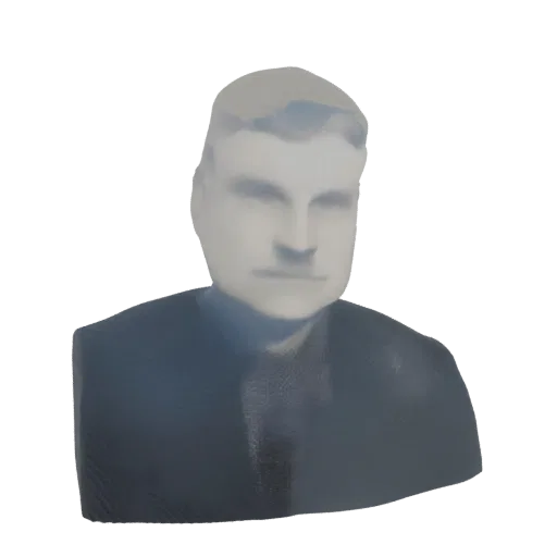 3D model render of a translucent marble bust of a gentleman in a suit, with soft lighting highlighting his features.