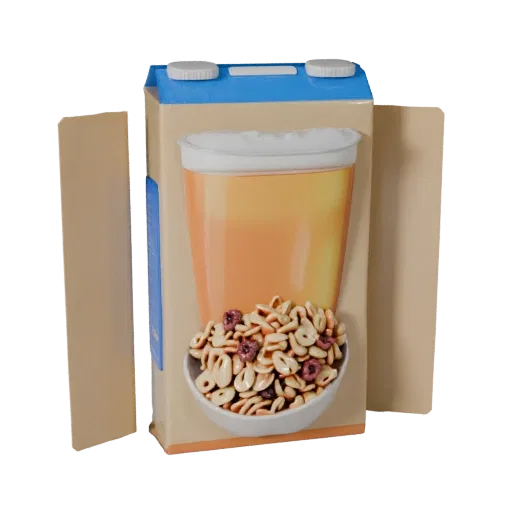Sealed Cereal Box Realistic 3D model, three-quarter studio render, showing cardboard, package massing.