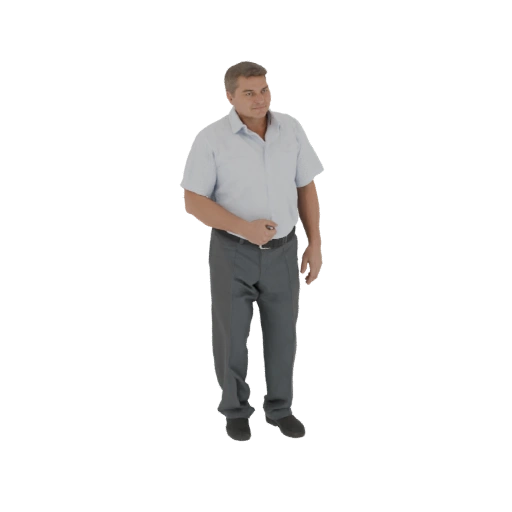 Man in Light Blue Shirt and Gray Pants