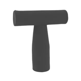 3D-Render eines T-Griffs mit zylindrischem Griffstück, in neutralem Grau vor schwarzem Hintergrund.