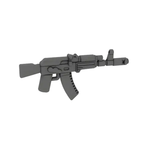 A 3D model of an AK-47 assault rifle, depicted in a neutral gray material, shown from a side profile.