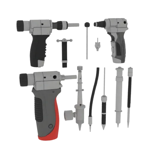 Diagnostic Otoscope 3D model, side profile view, technical viewport render, showing stainless steel, form detail.